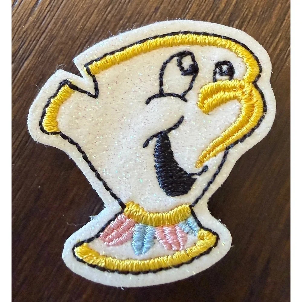 Disney Beauty and the Beast Mrs Potts Chip Embroidered Glitter Hair Clips Set